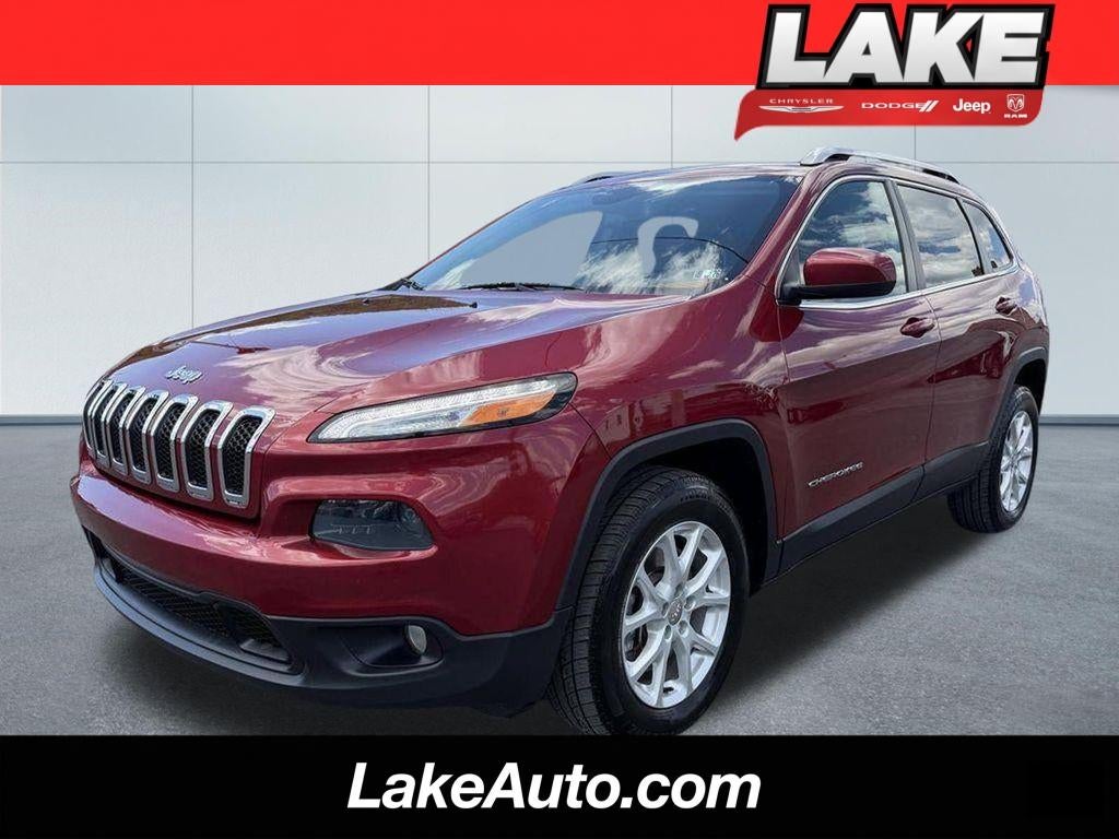 2014 Jeep Cherokee Latitude in Deep Cherry Red Crystal Pearlcoat — front three-quarter view