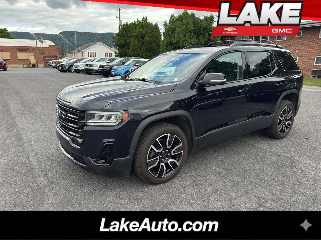 2021 GMC Acadia SLT in Midnight Blue Metallic — front three-quarter view