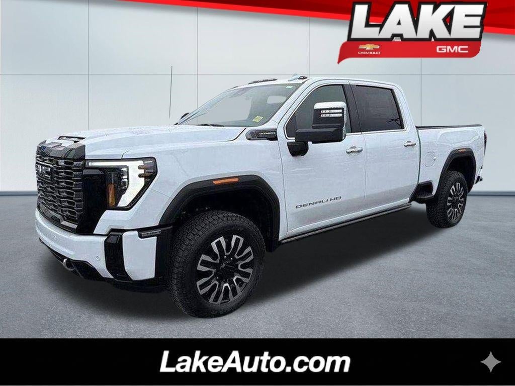 2026 GMC Sierra 2500 HD Denali Ultimate in Glacier White Tricoat — front three-quarter view